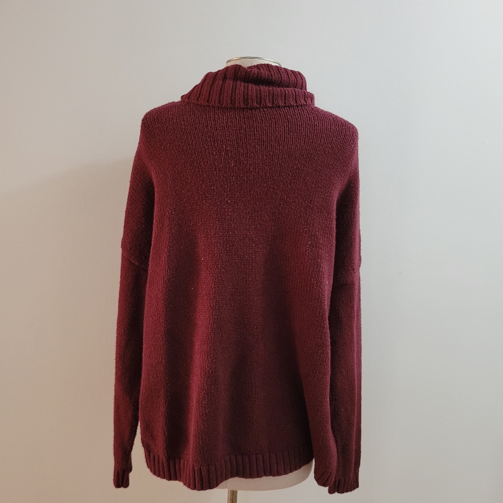 Old Navy Maroon Turtleneck High Low Knit Sweater Large - Picture 4 of 6